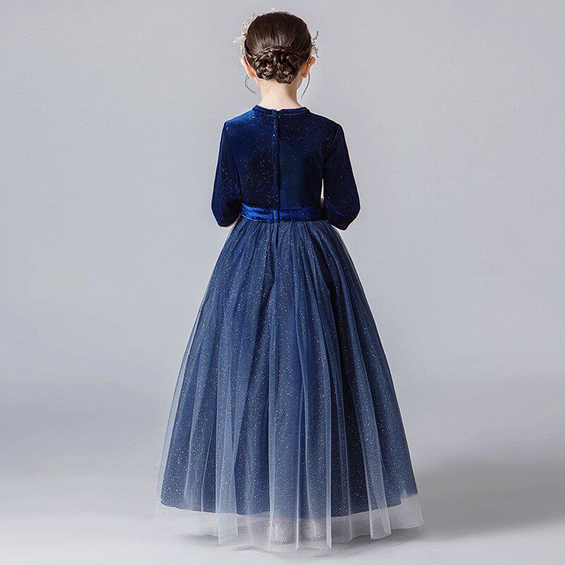 儿童中袖连衣裙长裙子小女孩演出蓬蓬纱女童中大童长款礼服公主裙