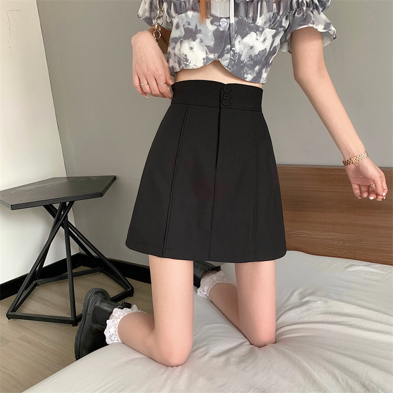 胖妹妹遮肚子半身裙女夏包臀大码显瘦黑色百搭a字短裙防走光半裙