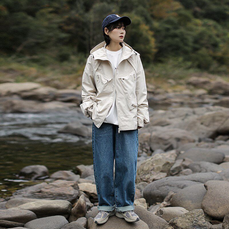 漫渡重磅工装直筒牛仔长裤基础款男女宽松休闲裤显瘦阔腿裤带抽绳