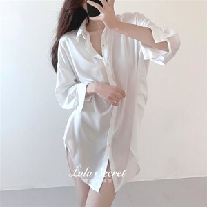 璐璐的秘密BF睡衣2023春季高定轻奢睡裙新款衬衫型家居服白色宽松