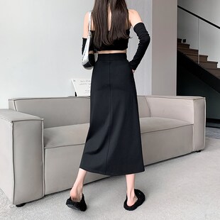 高级感超好看半身裙新款女春夏黑色遮肚子中长款高腰A字长裙包臀