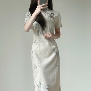 温婉复古民国风素雅旗袍2023年夏季新款年轻款少女改良连衣裙长款