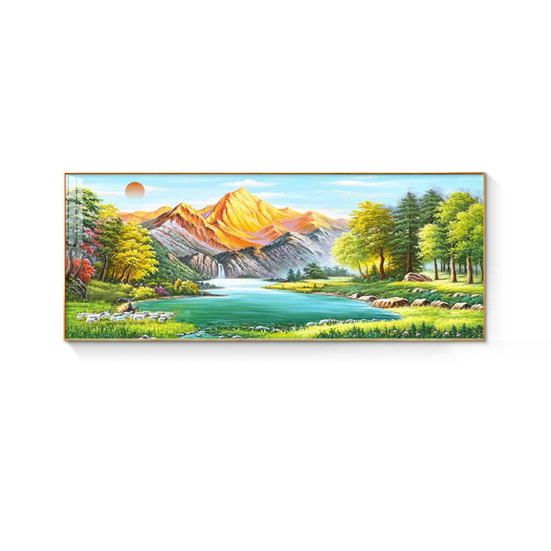 聚宝盆山水画客厅挂画沙发背景墙装饰画办公室壁画风景画油画靠山
