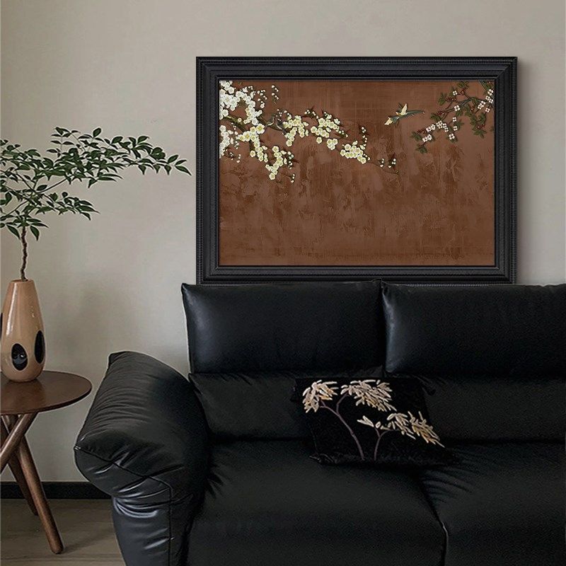 侘寂中古风客厅沙发吉祥花鸟图装饰挂画法式国风复古玄关手绘油画,家居饰品,现代装饰画,淘宝优惠券,粉丝福利购,淘宝优惠卷
