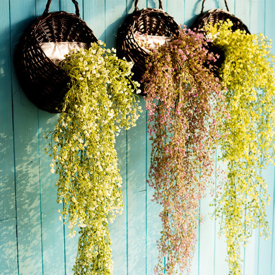 田园清新咖啡客厅餐厅墙面装饰摆设花仿真花藤条吊兰金钟柳假花藤