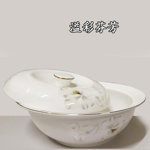 玉珑金边带盖子大号汤盆汤碗家用大号汤碗多用碗款微波炉适用