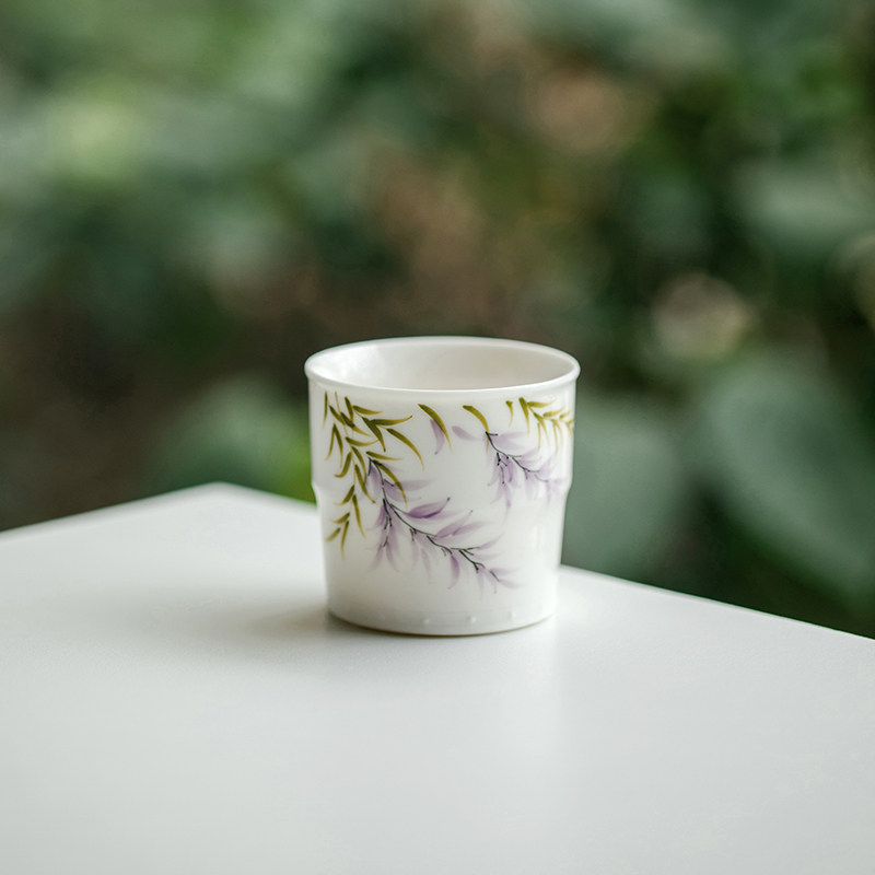 拓土纯手绘紫藤花茶杯陶瓷茶碗喝茶中式品茗杯主人杯功夫茶杯小杯,餐饮具,茶杯,淘宝优惠券,粉丝福利购,淘宝优惠卷