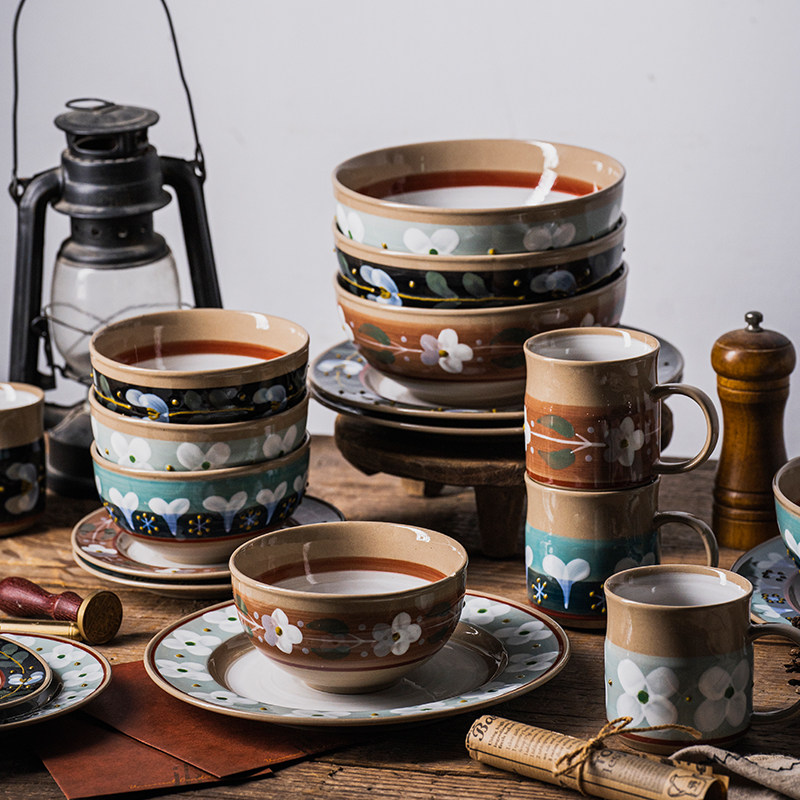 复古花边陶瓷手绘餐具套家用水果沙拉米饭碗牛排点心盘下午茶杯子,餐饮具,盘,淘宝优惠券,粉丝福利购,淘宝优惠卷