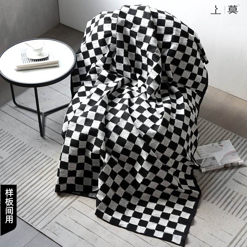 黑白几何格子搭毯床尾巾客厅沙发卧室酒店民宿样板房软装装饰毯,床上用品,休闲毯/毛毯/绒毯,淘宝优惠券,粉丝福利购,淘宝优惠卷