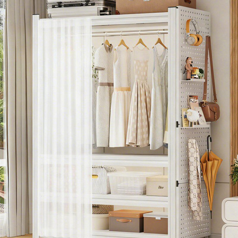 货架衣柜家用带防尘帘衣帽架出租房卧室组装落地开放式挂衣橱架子