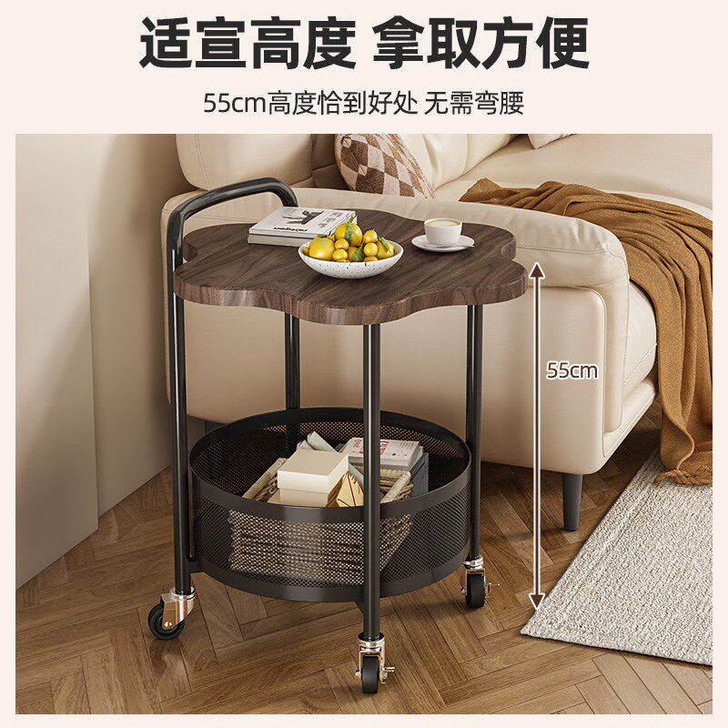 沙发边几轻奢高级感客厅中古风可移动茶几复古小推车床头带轮边柜