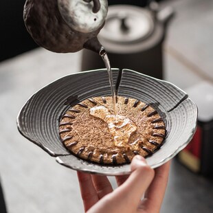 原矿粗陶壶承家用鎏银茶具茶壶盖碗底座托盘小号干泡台养茶壶垫盘