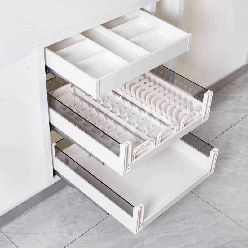 飞鸥厨房橱柜双层抽屉式碗架拉篮白色定制加深收纳锅篮碗碟工具篮,厨房/烹饪用具,厨房抽屉置物架,淘宝优惠券,粉丝福利购,淘宝优惠卷