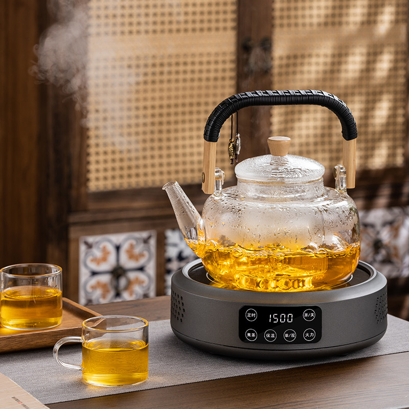 新款全玻璃煮茶壶器蒸煮一体提梁壶养生壶家用烧水泡茶黑晶炉套装