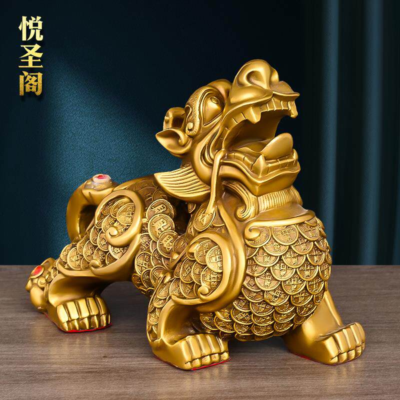 铜貔貅摆件纯黄铜霸王金钱貔貅身披铜钱家饰品居公司店铺开业礼品