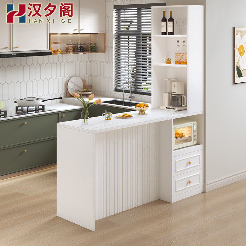 奶油风岩板吧台柜家用置物架客厅酒柜隔断柜小户型岛台桌子8G259
