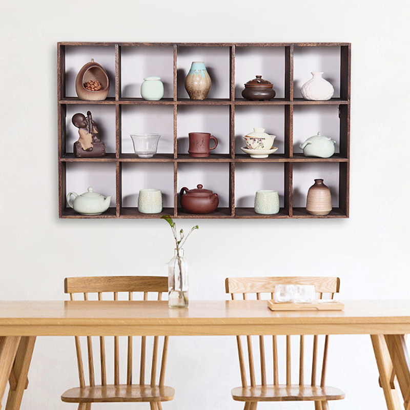 日式烧桐实木博古架壁挂家用置物架紫砂壶展示架多宝阁古董收藏架