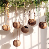 椰壳悬挂花盆手工田园吊挂花器吊篮盆幼儿园橱窗壁挂天然椰壳饰品