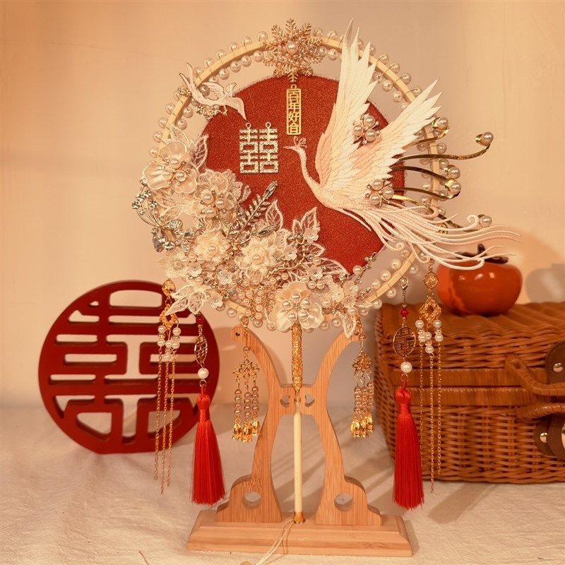 团扇新娘出嫁秀禾婚礼结婚手工红色凤凰喜扇子双面diy材料包成品,家居饰品,工艺扇/团扇/喜扇/折扇,淘宝优惠券,粉丝福利购,淘宝优惠卷