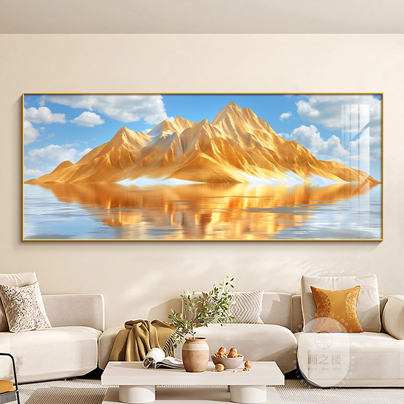 背靠客厅尺寸挂画金山壁画山水画金山日照背景墙聚财大装饰画沙发