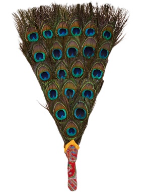 佛意居孔雀扇子手工编织贲巴壶五眼文巴扇净水瓶吉祥草羽毛扇摆件