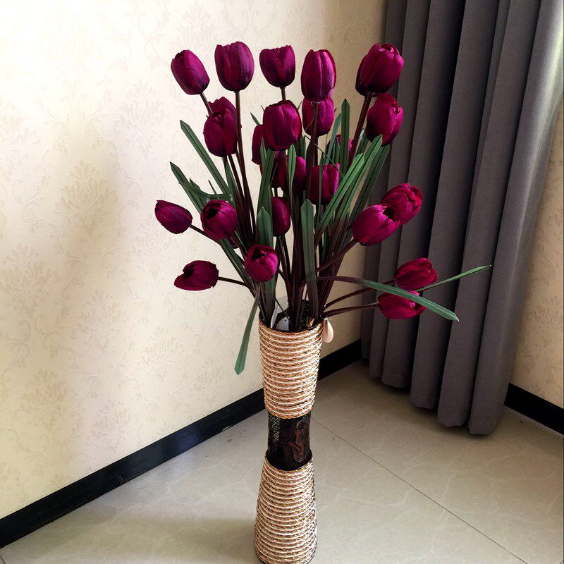 郁金香仿真花假花布料花绢花塑料花客厅落地装套装饰花卉摆设花艺