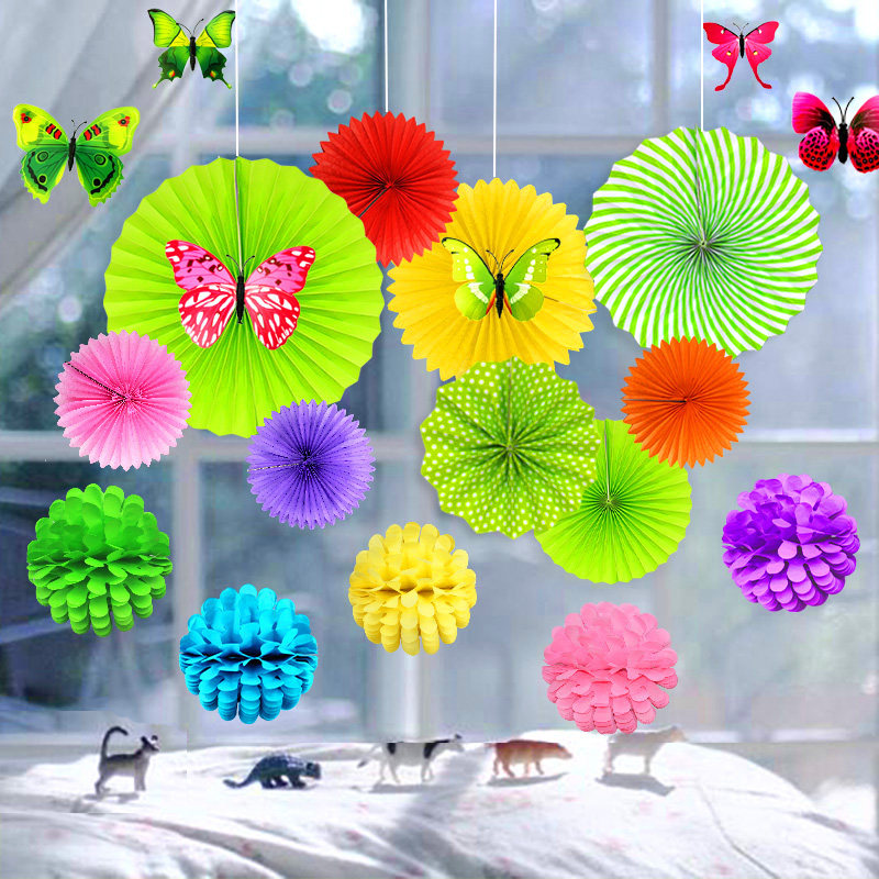 商场氛围开学季幼儿园店铺花球吊饰春季橱窗布置装饰品纸扇花背景,节庆用品/礼品,圣诞装饰品,淘宝优惠券,粉丝福利购,淘宝优惠卷