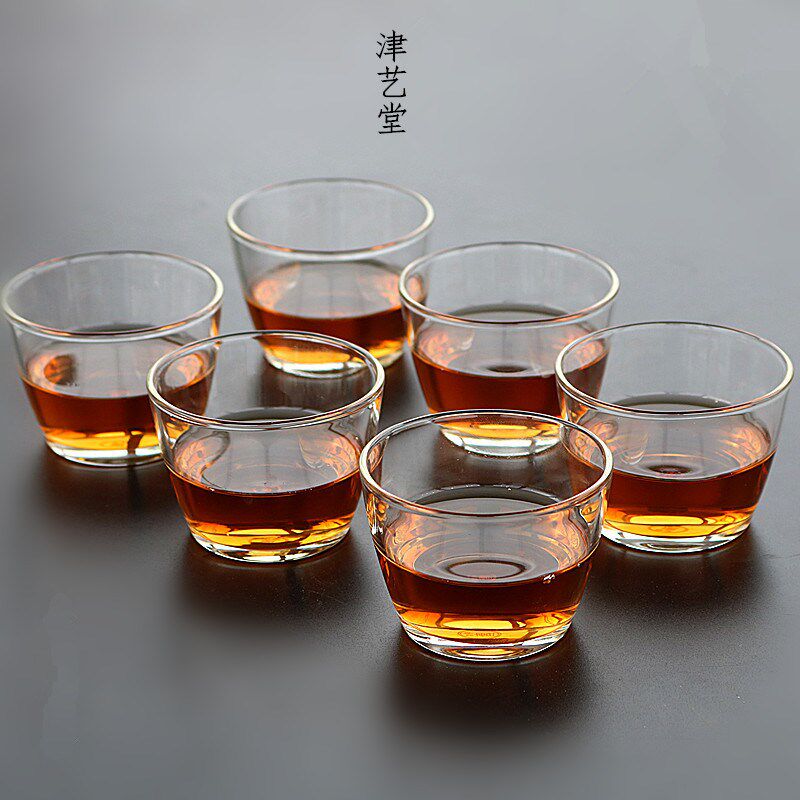津艺堂六只套装高硼硅玻璃品茗杯加厚耐热小茶碗功夫茶杯纯色杯子
