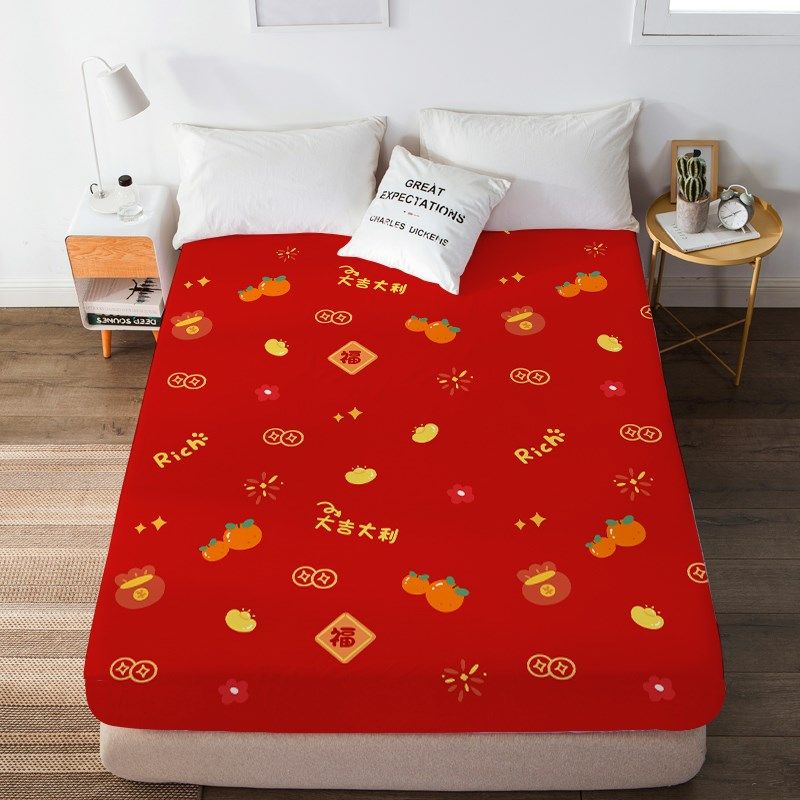 蛇年大吉床笠喜庆新年亲肤磨毛床垫男女生单人床保护罩,床上用品,床笠,淘宝优惠券,粉丝福利购,淘宝优惠卷