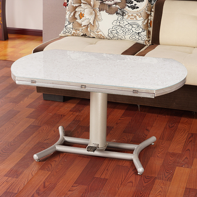 小户型多功能伸缩折叠升降茶几餐桌两用圆形脚踏圆柱气动