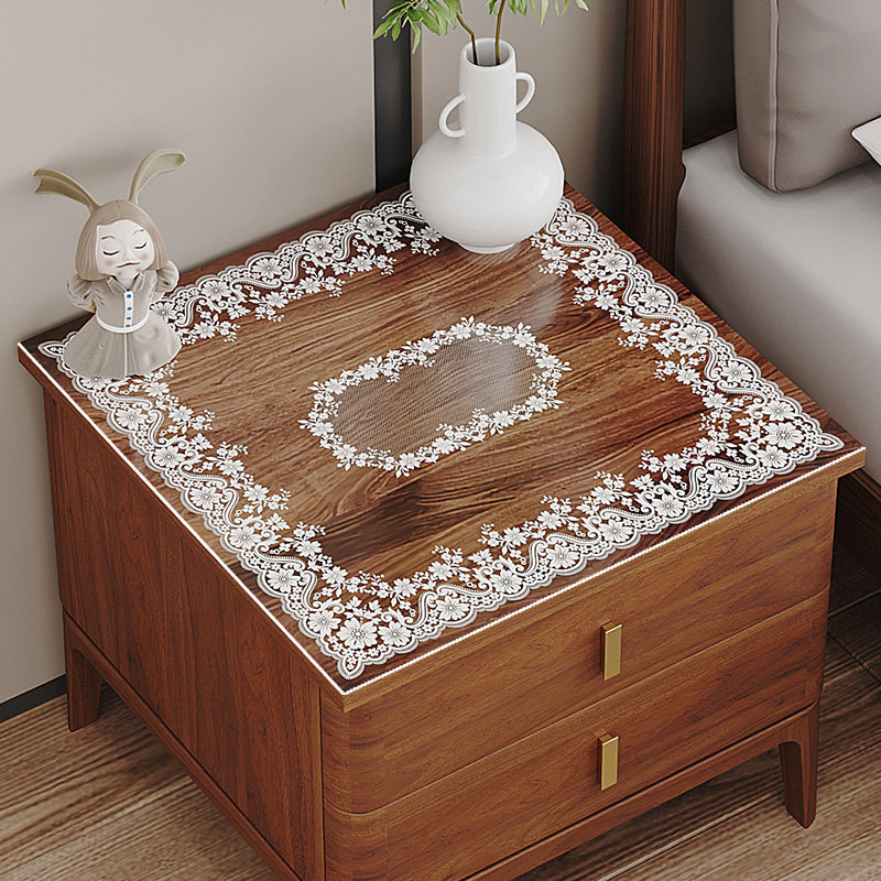 透明蕾丝床头柜防尘罩盖布 pvc软玻璃桌垫防油防水免洗水晶板桌布,居家布艺,床头柜盖布,淘宝优惠券,粉丝福利购,淘宝优惠卷