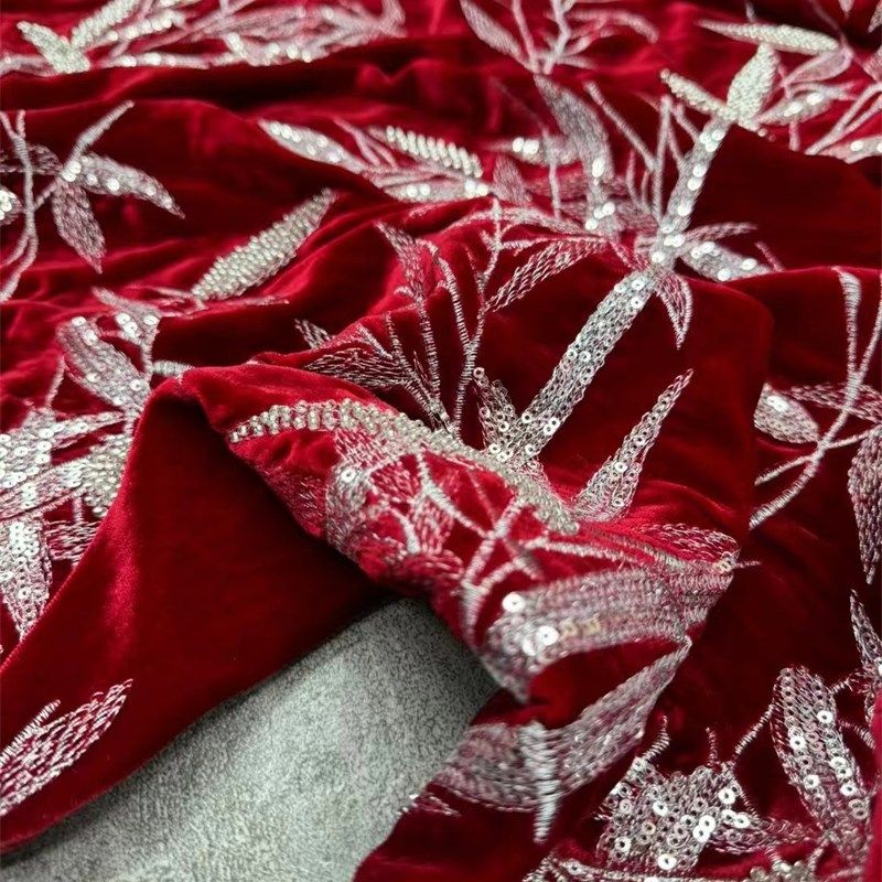 秋冬爆款4色竹林细雨重工刺绣亮片真丝丝绒面料 国风马甲外套布料,居家布艺,海绵垫/布料/面料/手工diy,淘宝优惠券,粉丝福利购,淘宝优惠卷