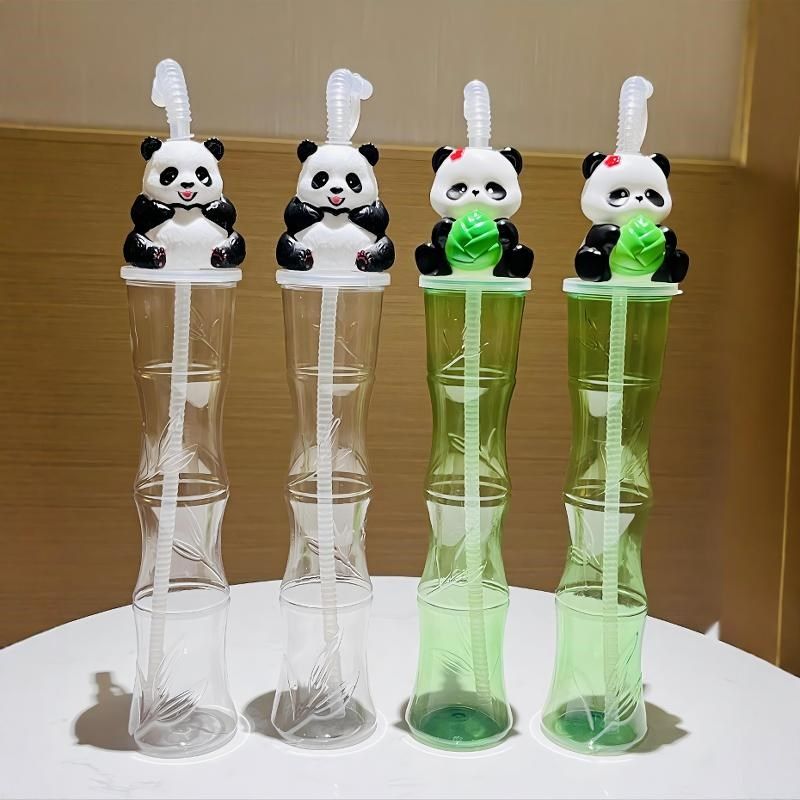 熊猫吸管杯儿童卡通可爱竹子造型饮料果汁奶茶塑料直饮创意水杯子