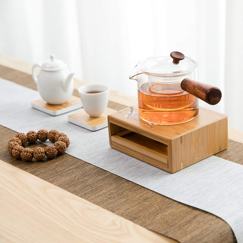 竹制底座温茶器蜡烛加热器玻璃茶壶恒温保温干烧台煮茶炉茶室家用