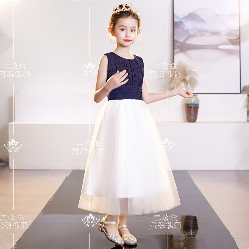 新款女童晚礼服小提琴演奏礼服长女生合唱乐团表演裙儿童钢琴演服