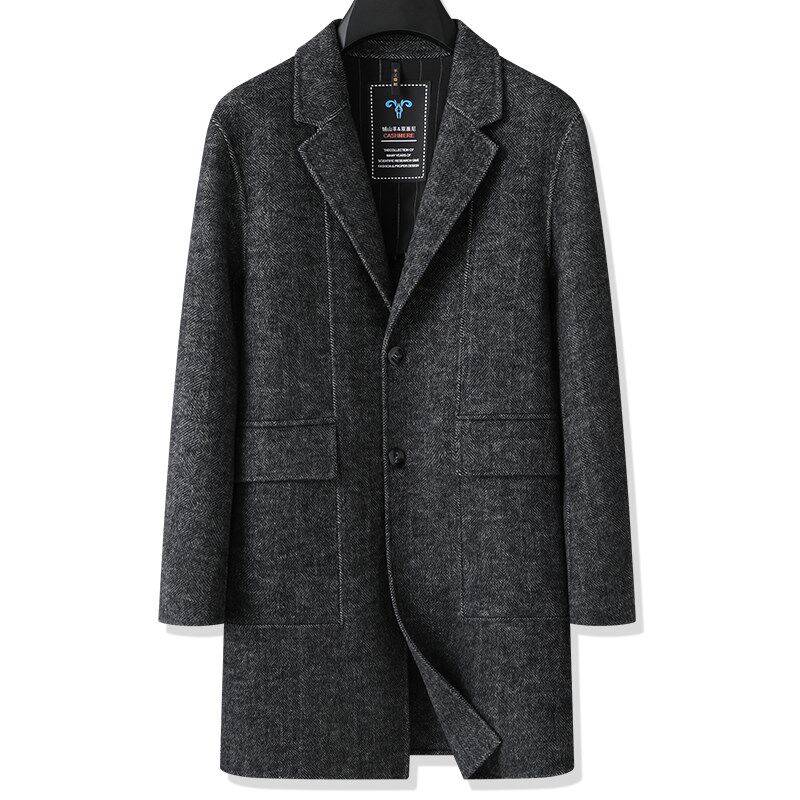 中长款加肥大码男士双面呢子大衣秋冬款胖子商务羊毛呢子风衣外套