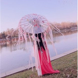 古代古装油纸伞女cos古风流苏纱伞中国风汉服花伞拍照道具飘带伞