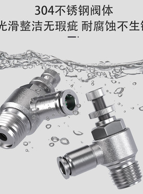304不锈钢节流阀快速接头调速调节气压阀SL4/6/8/10/12-M5-01-02