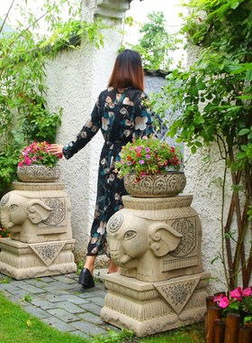 庭院花盆室外花园装饰花器阳台造景布置别墅门口大象墩子吉祥摆件