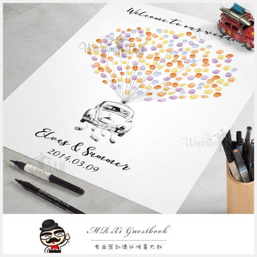 婚礼指纹签到树创意个性结婚用品商务手印画框定制素描汽车签名册