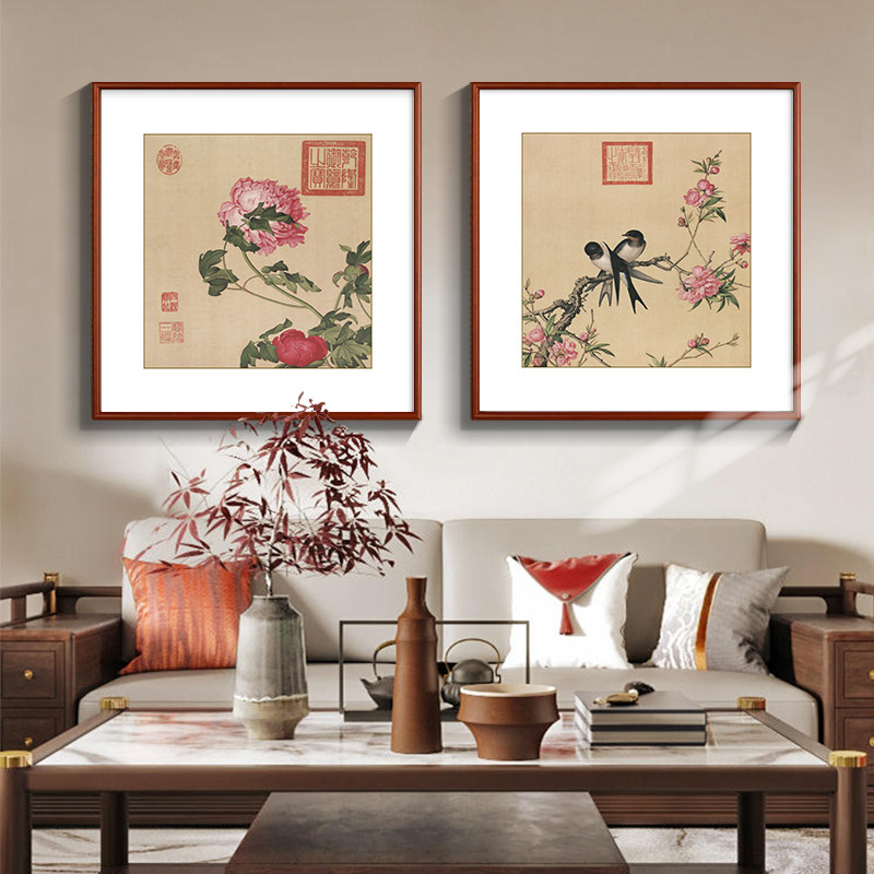 国画郎世宁花鸟装饰画客厅书房餐厅茶室玄关挂画中式工笔花卉壁画