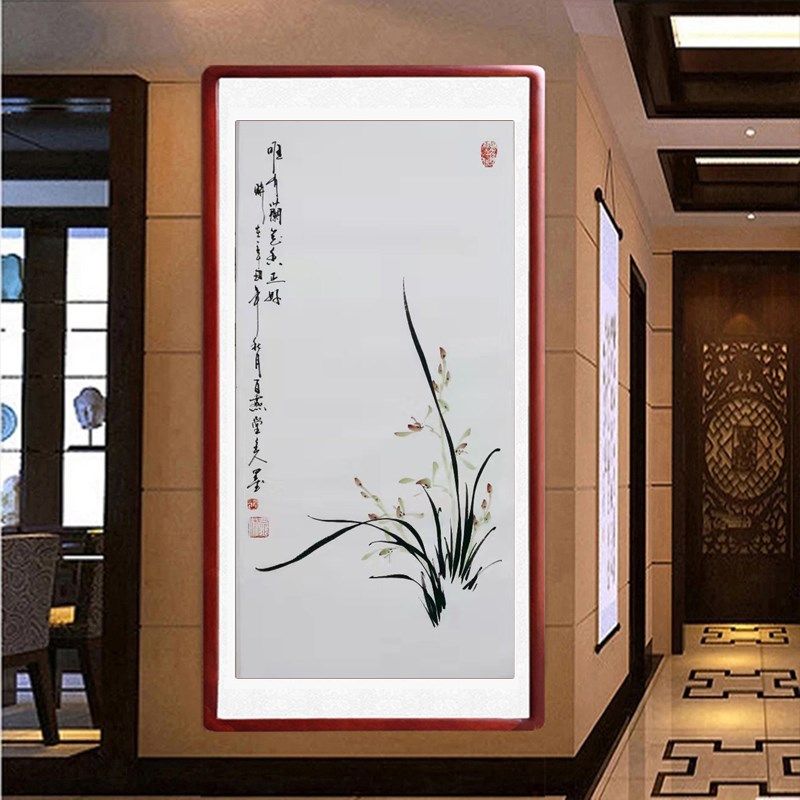 国画兰花手绘客厅装饰画写意花鸟书画卷轴装裱卧室书房餐厅水墨画