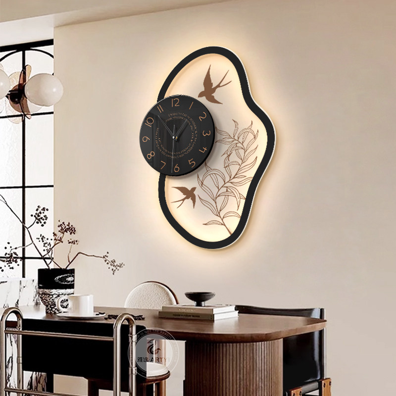 法式南洋风餐厅挂钟装饰画高级感钟表时钟客厅挂画中古风发光壁画,家居饰品,氛围画/灯画,淘宝优惠券,粉丝福利购,淘宝优惠卷