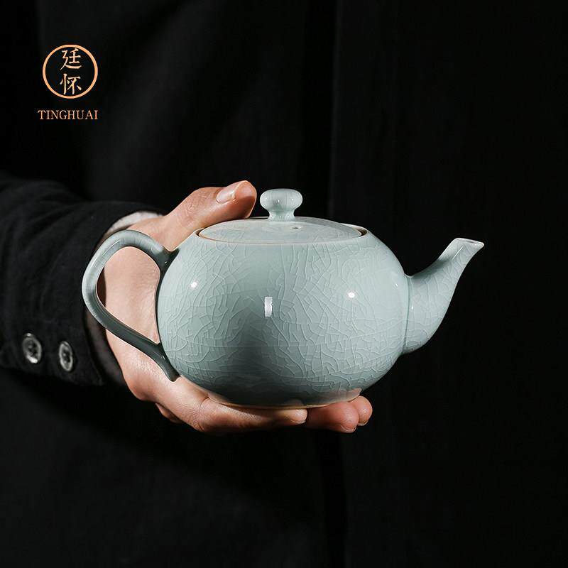廷怀窑汝州汝窑茶壶开片大号家用 320毫升大壶 陶瓷茶壶汝瓷可养