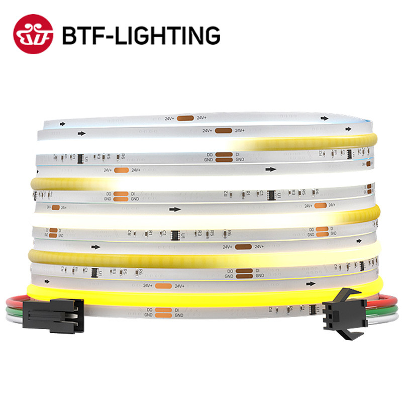 LED全彩柔性cob灯带24V可编程RGB白WS2811IC跑马流水追光幻彩灯带