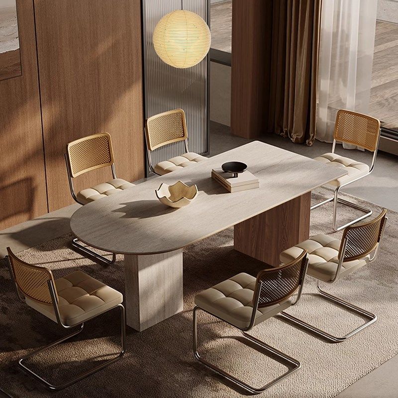 法式复古岩板餐桌实木洞石岩板小户型设计师创意半椭圆岛台餐桌椅,住宅家具,岩板餐桌,淘宝优惠券,粉丝福利购,淘宝优惠卷