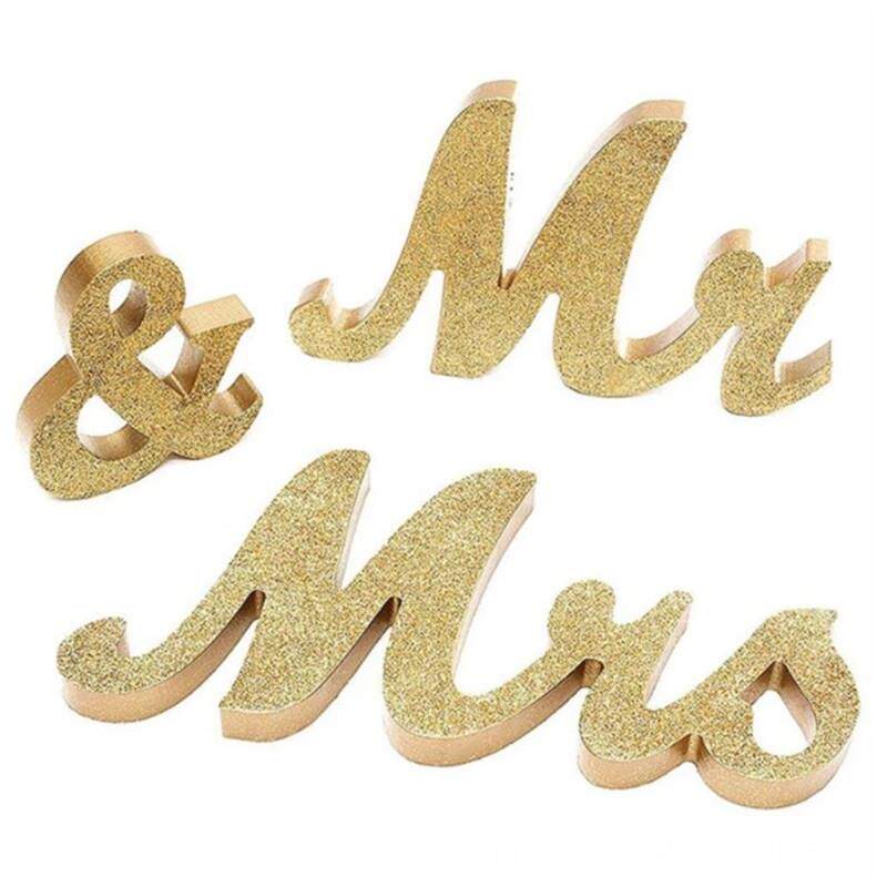 英文字母mr&mrs婚礼摆件金色闪粉结婚装饰拍摄道具家居木质工艺品