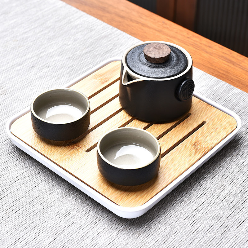 黑陶快客杯一壶二杯四杯便携式旅行整套功夫茶具套装酒店茶壶茶盘