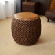 藤编庭院坐凳阳台中式 凳茶几矮凳 实木小圆凳手编客厅沙发坐墩换鞋