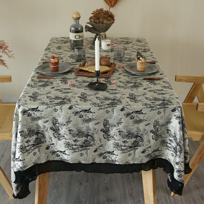 法式复古棉麻荷叶边桌布高级刺绣墨染圆方桌茶几布下午茶布置台布,居家布艺,桌布,淘宝优惠券,粉丝福利购,淘宝优惠卷